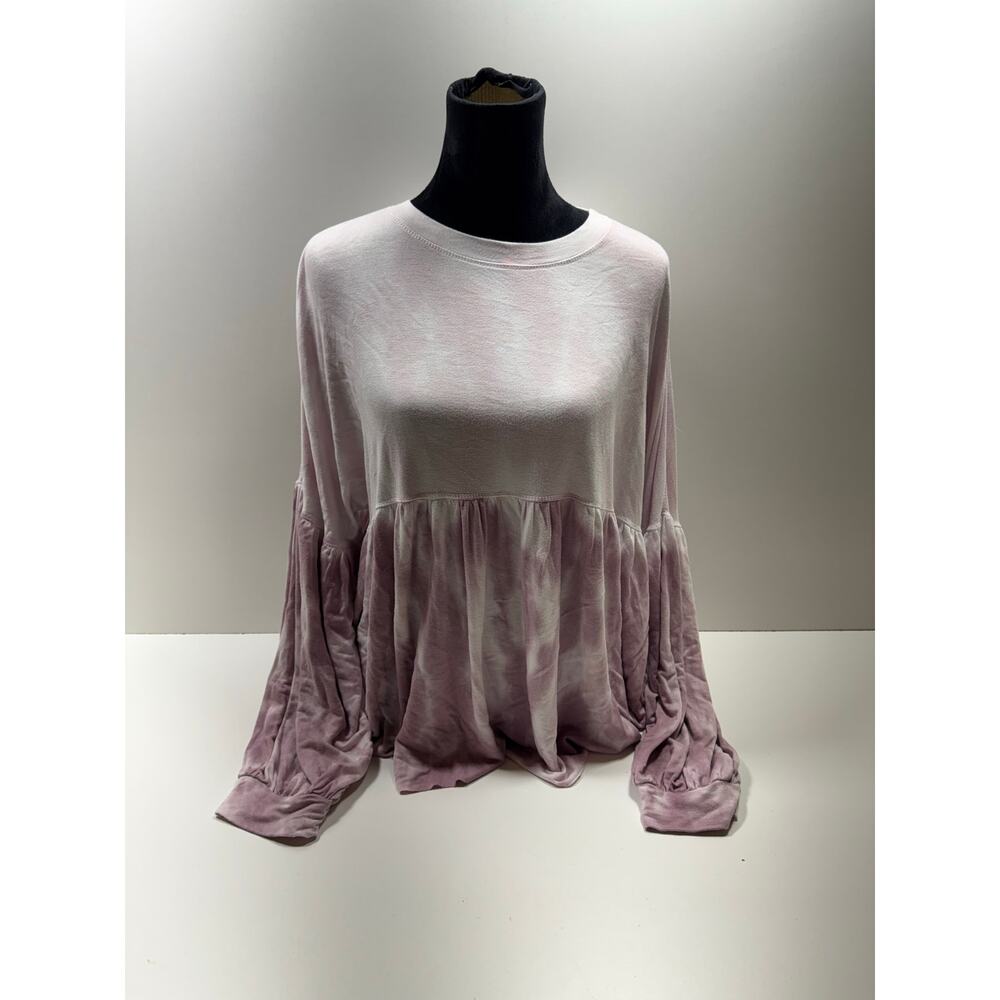 Lyn Burches Women’s Tie Dye Long Sleeve Blouse Pink White Sz M Boho Hippie Flowy